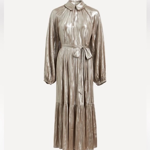 Aligne Anthropologie Champagne shiny Foil Gavid Dress gown UK10 /US 6 - Picture 2 of 10